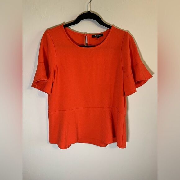 Madewell Flare Hem Top In Bright Poppy Size Small - Picture 2 of 8